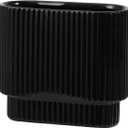 Black Ceramic Vase for Flowers, Decorative Boho Vase for Decor, Rectangle Vases for Tulips, Pampas Grass Vases for Living Room, Office, Mantel, Wedding, Dining Table, 7 Inches