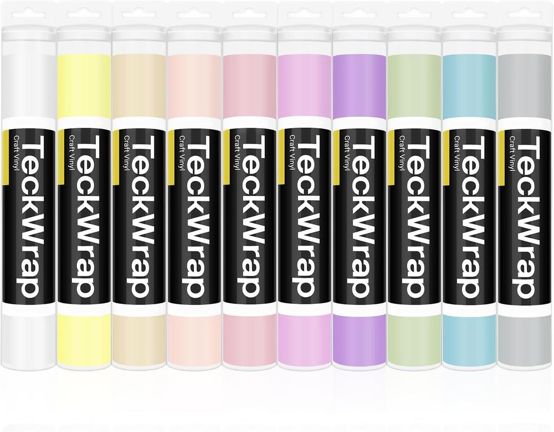 TECKWRAP 001 Matte Pastel Permanent Vinyl, 12" x 3ft, 10 Boho Vinyl Adhesive Indoor & Outdoor Decal for Cricut, Silhouette, Cameo Cutters, Signs, Scrap-Booking, Craft Cutters
