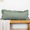 JoraLion 14x36 inch Scalloped Lumbar Pillow Cover, Green Ruffle Throw Pillow Cover Solid Pure Cotton Decor Couch Farmhouse Soft Cushion Case for Couch Sofa Bed Living Room