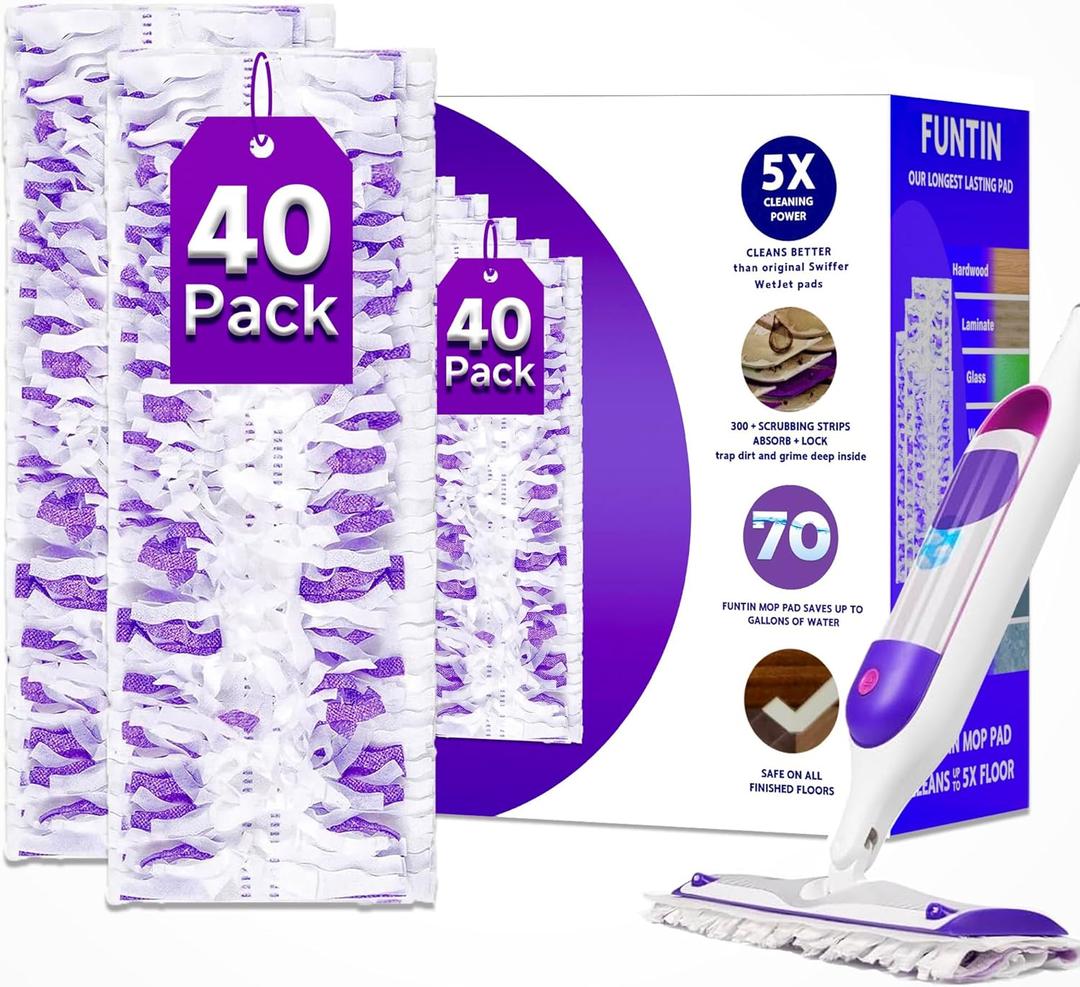 Funtin Power Mop Pads for Swiffer PowerMop, Unscented Disposable Mop Refills, Thickened Multi-Surface Replacement Mopping Pad, Dry & Wet Use for Floor Cleaning (40 Packs)