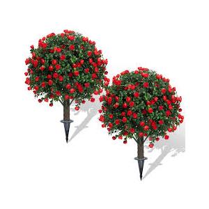27.5" Artificial Boxwood Topiary Ball Tree, Set of 2 Fake Bushes Shrubs with Ground Spike, UV Resistant Faux Evergreen Boxwood Trees for Front Porch Planters Outdoor Garden Decor