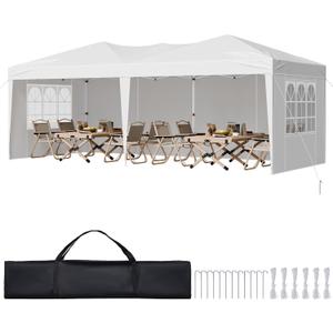 VEVOR Pop Up Canopy, 10 x 20 FT Instant Canopy Portable Gazebo with 3 Sidewalls & 2 Ventilated Windows, Height Adjustable Pop-Up Outdoor Shelter Tent for Events, Patio, Backyard, Party, Parking