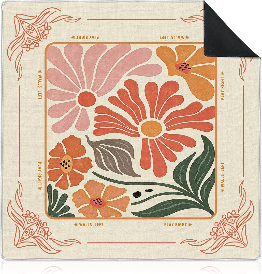 Pink Orange Yellow Boho Floral Mahjong Mat for Table 31.5"x 31.5"