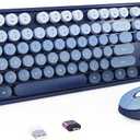 Wireless Keyboard and Mouse Combo, Retro Typewriter Keyboard with Round Keycaps, Full-Size Ergonomic, Blue, Ideal for Windows PC, Home, Office, and College, Wireless Keyboard Mouse Combo