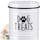 OUTNILI Small Dog Treat Container Airtight - 6" Tall X 4.9" Round White Dog Treat Jar for Kitchen Counter - Rustic Treat Storage Canister for Dogs, Cats, Small Animals - Gifts for Pet Owners
