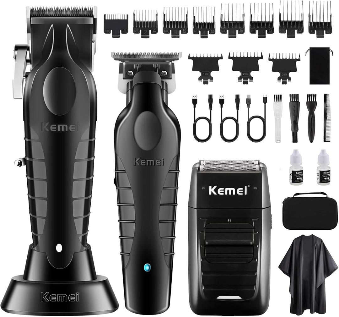 KEMEI Professional Hair Clipper, Hair Trimmer, Beard Shaver Set for Men, Electric Cordless Barber Clipper Beard Trimmer, Rechargeable Fade Clipper Haircutting Kit, KM-2299, KM-2296, KM-1102