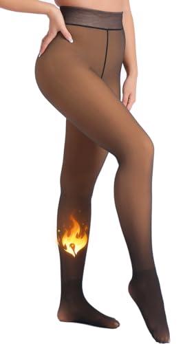 MERYLURE Fleece Lined Tights Women Fake Translucent Winter Warm Thick Pantyhose Thermal Sheer Leggings for All Skin Tone, No Size