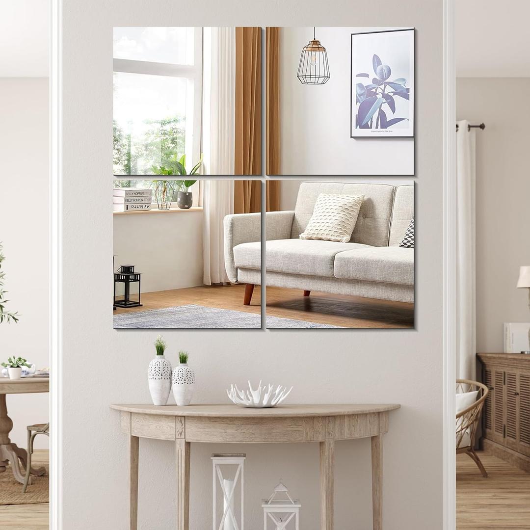 Vlush Full Length Wall & Tiles 11'' x 11'' x 4PCS Full Body Mirror, Full Length Mirror Wall Mounted Mirrors Decorative for Home Gym, Door, Bedroom & Bathroom (Frameless)