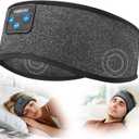 Voerou Sleep Headphones Wireless Bluetooth Headband, Sweat Resistant Sports Headband with Ultra-thin Stereo Speakers for Side Sleepers Sleeping Workout Yoga Running Meditation Unique Gifts Cool Gadget (Black & Grey)