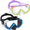 Freela Kids Swimming Goggles for 4-16 with Nose Cover, Anti-Fog No Leakage Swim Mask 180 Clear Vision Beach Pool Goggles (Purple & Blue Black)