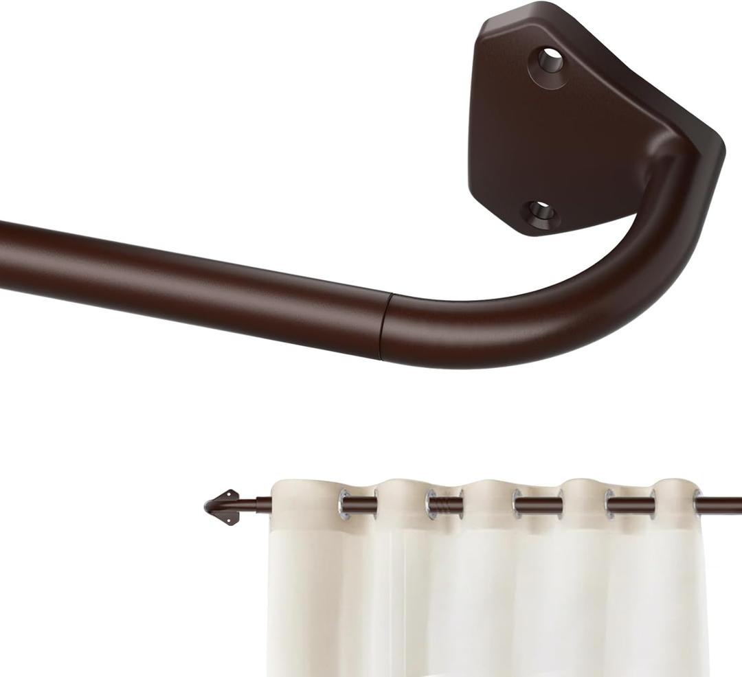 Brown Curtain Rods for Windows 48 to 84 inch, 5/8 inch Adjustable Wrap Around Blackout Curtain Rods for Bedroom & Outdoor