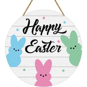 Easter Decorations Happy Easter Wreaths for Front Door Decor Cute Bunny Door Decorations Bunny Wall Decor Wooden Front Door Hanger Hanging Sign for Porch Wall Indoor Home Decor