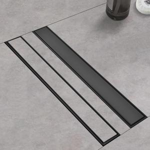 Linear Shower Drain ，with Tile Insert Panels ，18 Inch Black 304 Stainless Steel Rectangle Shower Floor Drain，with Hair Catcher, Adjustable Feet，Fits Bathroom, Balcony