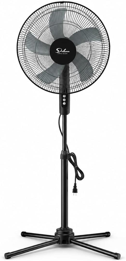 Simple Deluxe 16" Oscillating Pedestal Fan for Bedroom, 3 Speed Standing Fan, Max 1350 CFM, 18ft/s Airflow, 90° Horizontal Oscillating Floor fan for Indoor, Living Room, Home Office & Dorm