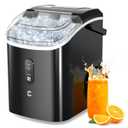 Nugget Ice Maker Countertop, 33LBS/24H, Self-Cleaning Portable Pebble Ice Machine with Soft Chewable Pellets Sonic Ice, Buscket and Scoop, for Home/Kitchen/RV/Party/Camping/Office, Black