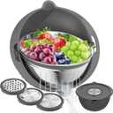 4-in-1 Colander with Bowl Set  Food Strainers and Colanders - Stainless Steel Rotatable Strainer for Fruits & Veggies  Pasta Strainer - Kitchen Essentials - Grey (Dark Gray)