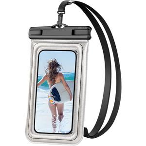 Floating Waterproof Phone Pouch, IPX68 Waterproof Phone Case with Lanyard for iPhone 16 15 14 13 Pro Max Samsung S25 S24 S23 S22, Up to 7", Beach Vacation Essentials, Glitter Silver