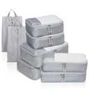 Packing Cubes for Travel, 8 Set Packing Organizers with Zipper Pulls and Mesh Top Panel - Light-weight Travel Cubes for Carry On and Suitcases, Light Gray