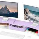 Spacrea Metal Desk Organizers and Accessories, Dual Monitor Stand Riser with Drawer and 2 Pen Holders, Desk Accessories & Workspace Desktop Organizers for Office Supplies (Purple)