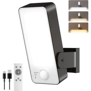 Motion Sensor Outdoor Light, 10000mAh Rechargeable 600 Lumen Battery Operated Outdoor Light with 3 Modes, 3 Color Temperatures, Waterproof Outdoor Security Lights for House, Fences, Patio (Black-1P)