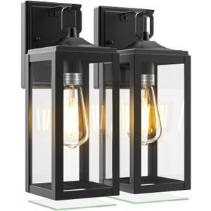 Colemoly Outdoor Light Fixture 2 Pack Outdoor Wall Lights Waterproof Porch Lights Outdoor, Black Exterior Lighting Fixtures, Removable Glass on Bottom, E26 Socket Wall Mount Lighting for Patio Garage
