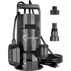 LANCHEZ 1.6 HP Sump Pump Submersible 4858GPH High Flow with Automatic Float Switch, Clean/Dirty Transfer Water Pump with Long Cord for Swimming Pool Garden Basement Tub Pond