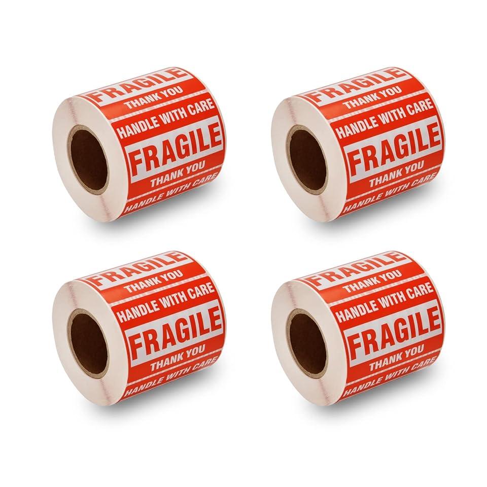 2000 Fragile Stickers 4 Rolls 2" x 3" Fragile - Handle with Care - Thank You Shipping Labels Stickers (500 Labels/Roll)