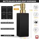 GMISUN Gold Soap Dispenser, Black Soap Dispenser Bathroom with Stainless Steel Pump, Hand and Dish Soap Dispensers Set for Kitchen, 12 fl oz/350ml Glass Liquid Refillable Lotion Dispenser Bottle