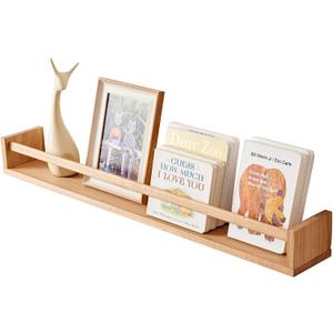 Oak Nursery Shelves, Natural Wood Nursery Floating Shelves Wall Mounted, Wall Bookshelf for Bedroom Living Room Kitchen Spice Rack,32 Inch