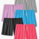 Liberty Imports 5-Pack Women's Athletic Mesh Shorts 5" Inseam, Ladies Loose Pull-On Shorts with Zipper Pockets Size L