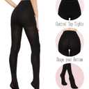 3 x HA WA Black Tights for Women, 2 Pairs Opaque Tights with Control Top Pantyhose (Black, XL)