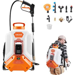 VEVOR Battery Powered Backpack Sprayer, Electric Back Pack Sprayer 4 Gallon, 2 Wands & 8 Nozzles, Adjustable 0-90 PSI, 4H Runtime, Portable Lawn & Garden Sprayers for Weeding, Spraying, Cleaning