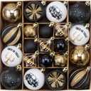 DecorbyHannah Christmas Tree Ornaments Decorations Indoor, 21ct Black Gold Hanging Gothic Christmas Ornaments for Small Tree with Skulls, Spooky Shatterproof Plastic Ball for Home Party Table Decor