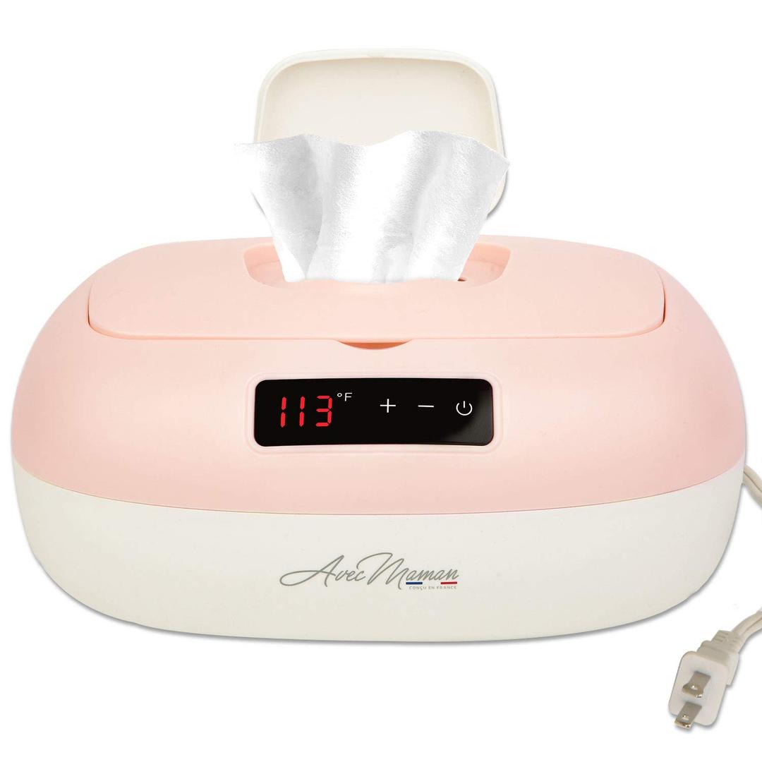 Avec Maman La Caresse Baby Wipe Warmer - Baby Essentials for Girls - Wet Wipe Dispenser - Adjustable Heat Settings Digital Display - Pink