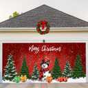 COSEVIER Christmas Garage Door Cover Banner, Red Snowman Forest Festival Large Hanging Backdrop, Merry Christmas Xmas Garage Wall Decorations for Holiday Party Dcor, 7x16 FT