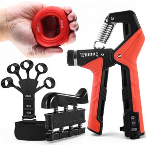 Grip Strength Trainer Kit, 4 Pack Hand Gripper Strengthener with Adjustable Resistance, Forearm Exerciser, Finger Strengthener & Stress Relief Ball for Muscle Building & Injury Recovery