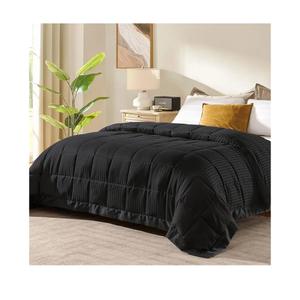 downluxe Queen Size Blanket with Satin Trim, Lightweight Down Alternative Blankets Queen Size for All Season, Machine Washable (Black, 90x90 Inch)