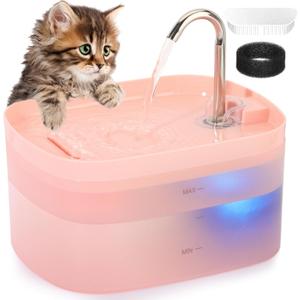 Cat Water Fountain, 84OZ/2.5L Cat Fountain, Super Silent Pet Water Fountain, Activated Carbon Filter, Translucent Pet Water Dispenser Suitable for Multiple Pets Family (Pink)