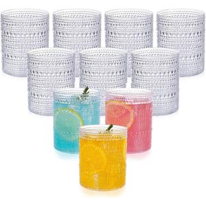 YOUBET 24PCS Plastic Hobnail Drinking Glasses - 14 Oz Clear Vintage Glasses Drinkware - Disposable Beaded Cups for Juice, Wine, Party