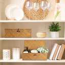 Sumnacon Small Woven Basket for Shelf, Wicker Shelves Storage Baskets with Sections Seagrass Storage Bin with Lid for Tampon Toiletry Rectangular Storage Basket for Bathroom Table Desk Caramel