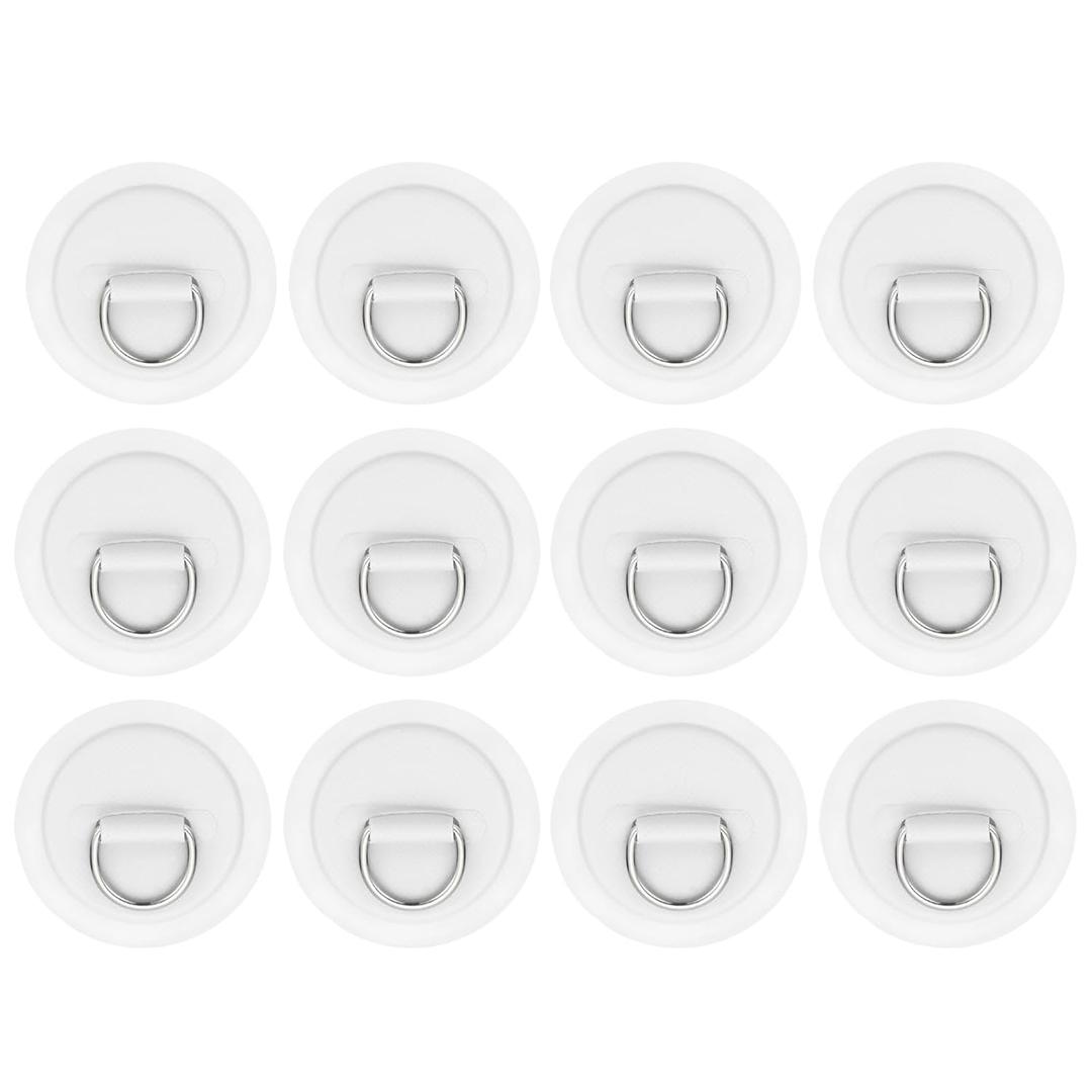PATIKIL 3.1" Paddle Board D Rings, 12 Pcs Stainless Steel D-Ring PVC Patch Pad No Glue Include for Raft Kayak Inflatable Boat Surfboard, White