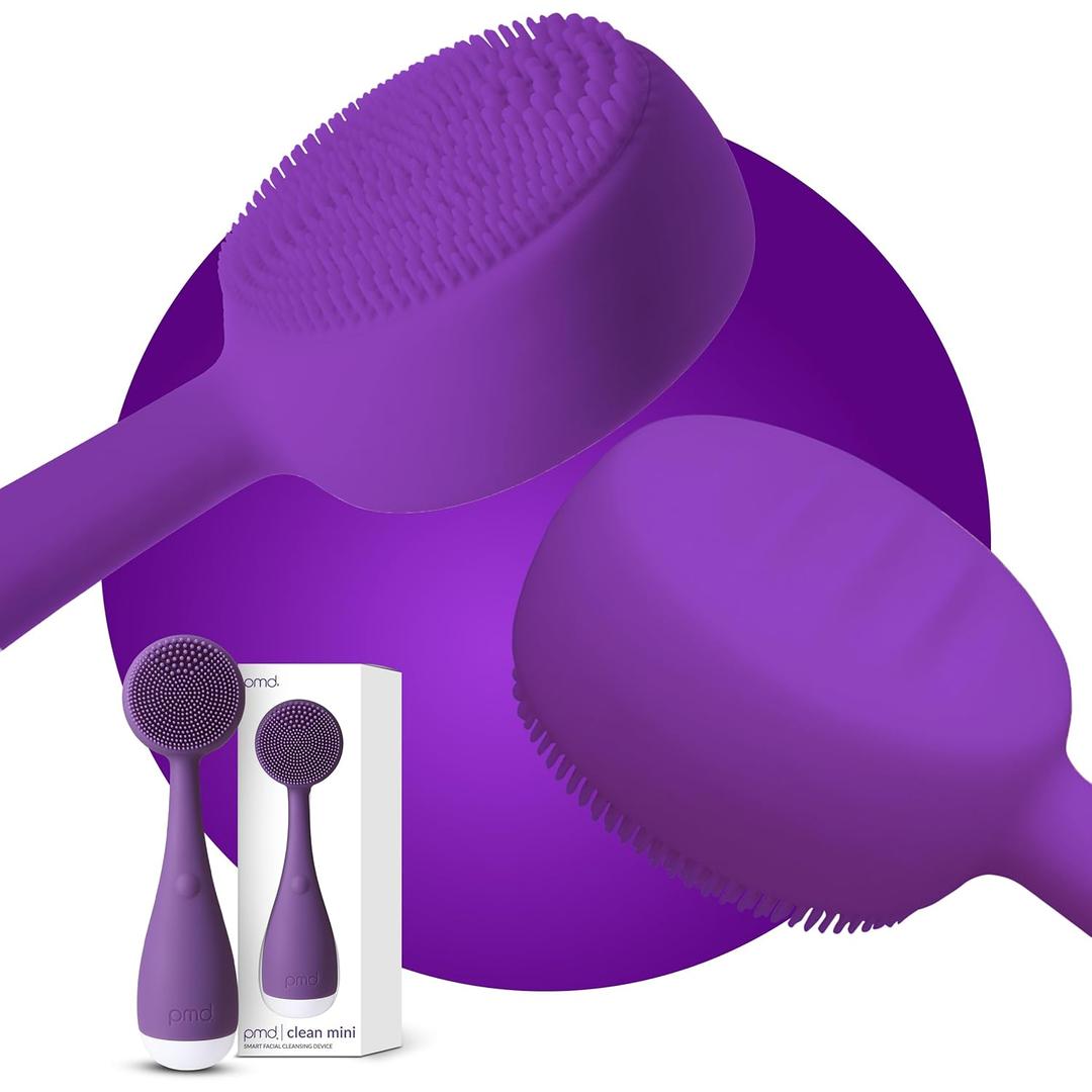 PMD Clean Mini - Smart Facial Cleansing Device with Silicone Brush & Anti-Aging Massager - Waterproof - SonicGlow Vibration Technology - Clear Pores and Blackheads - Lift, Firm, and Tone Skin (Purple)