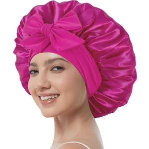 Satin Bonnet with Tie Band,Silk Hair Bonnet for Sleeping Women,Bonnets for Women,Double Layer Sleep Cap for Braids Curly Hair