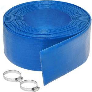 2 inches x 25 FT Heavy-Duty PVC Swimming Pool Backwash Hose, Reinforced Discharge Hose with Clamp for Swimming Pools, Blue