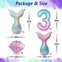 Mermaid Birthday Decorations for Girls Age 3-7, Purple Blue Pink Mermaid Theme Party Supplies with Large Shell Foil Balloons, Banner, Heart and Star Balloons for Kids Baby Shower (3rd)