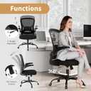 Youhauchair Mesh Office Chair, Ergonomic Home Office Desk Chairs with Flip-up Arms and Lumbar Support, Height Adjustable, Black