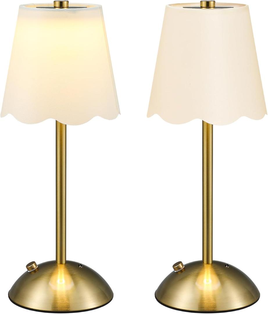 Grinsvalley 2 Pack Rechargeable Cordless Table Lamps 11.8 Inch Touch Battery Operated Gold Desk Lamps with 3 Color Dimmable for Bar Bedroom Living Room Dining