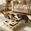 Cat Scratch Puzzle Enrichment Box, Wooden Interactive Cat Toy Nail File Box