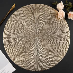 Placemats Set Of 8, Round Placemats Gold Washable Wipeable Vinyl Place Mats Dining Table Mats for Wedding Party Kitchen Decorations