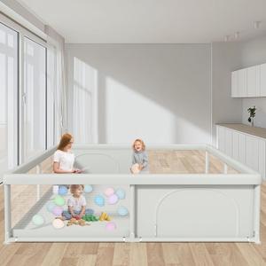 79x79 Inch Baby Playpen for Babies and Toddlers, Extra Large Play Yards for Indoor & Outdoor with Zipper Gates, Breathable Mesh with Anti-Slip Base (79IN*79IN, Grey)
